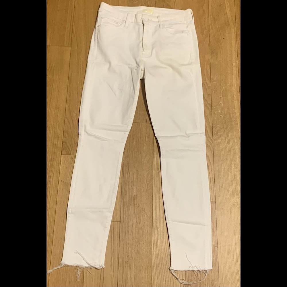 MOTHER The Looker High-Rise Ankle Skinny Fray Hem Jeans in Stayin’ Alive